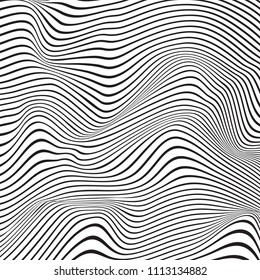 Thin line pattern with irregular halftone waves. Simple wavy abstract geometric texture. Lined vector background