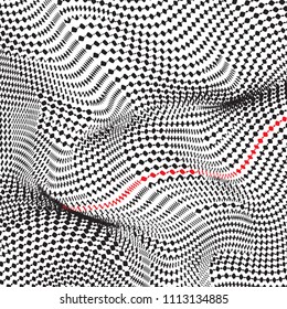 Thin line pattern with irregular halftone waves and dots. Simple wavy abstract geometric texture. Lined vector background