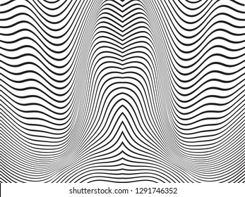 Thin line pattern with irregular halftone waves. Simple wavy abstract geometric texture. Lined vector background