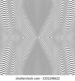 Thin line pattern with irregular halftone waves. Simple wavy abstract geometric texture. Lined vector background
