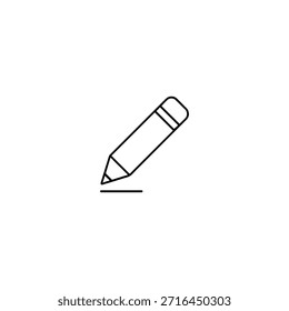 Símbolo de Editar de lápiz de línea delgada para interfaz de usuario y App
El icono presenta un lápiz diagonal con borrador y punta, aislado sobre un fondo blanco.