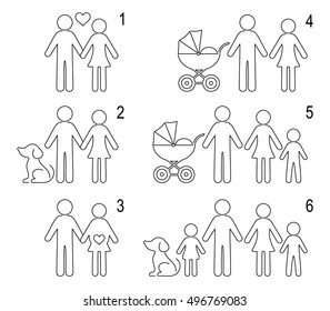 Thin line people icons couple dog baby family