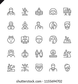 Thin line people icons set for website and mobile site and apps. Outline icons design. 48x48 Pixel Perfect. Linear pictogram pack. Vector illustration.