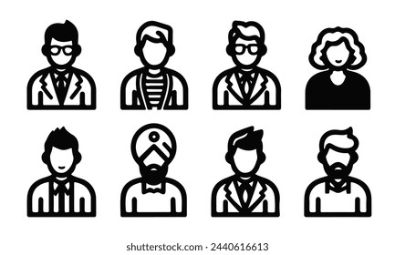 Thin line people icons set. Man and woman characters. Suitable for use in applications, infographics, web, social networks.