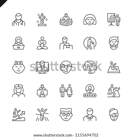 Thin line people icons set for website and mobile site and apps. Outline icons design. 48x48 Pixel Perfect. Linear pictogram pack. Vector illustration.
