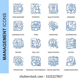 Thin Line People Management Related Vector Icons Set for Website and Mobile Site and Apps. Outline icons design. Contains such Icons as Task Manager, Head Hunting and more. Linear Pictogram Pack.