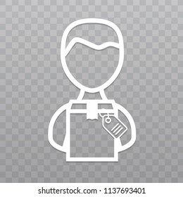 Thin line People with Package icon. Postman icon on transparent background.