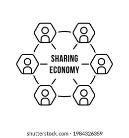 thin line people union like sharing economy icon. concept of personal bike or car use for rent or sustainable life. outline style modern teamwork logo graphic stroke art design web infographic element