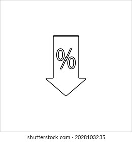 thin line percent arrow down icon on white background. Discount arrow simple line vector icon. Symbol, logo illustration.