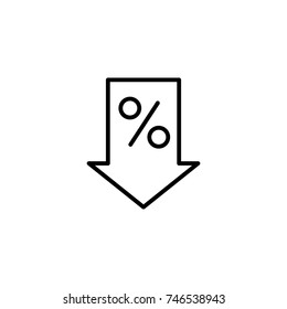 thin line percent down icon on white background