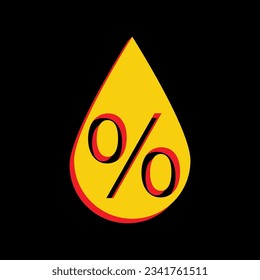 Thin line percent down sign. 3D Extruded Yellow Icon with Red Sides a Black background. Illustration.
