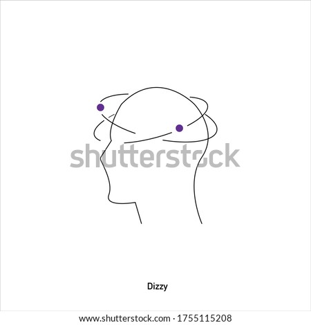 Thin line person feeling dizzy icon on white background. Physiological stress symptoms. Vertigo, giddiness. Spinning head. Negative space. Minimalist medical icons. Simple health care symbols.