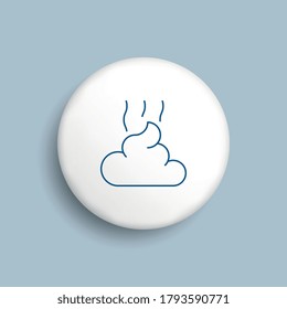Thin-line-Pets-Poop-Symbol auf realistisch weißer Schaltfläche auf blauem Hintergrund