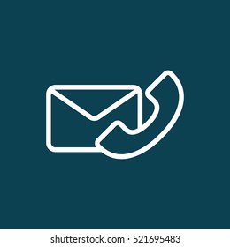 thin line phone envelope icon on blue background