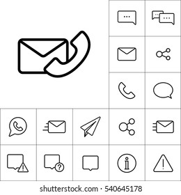 thin line phone envelope icon on white background, communication set