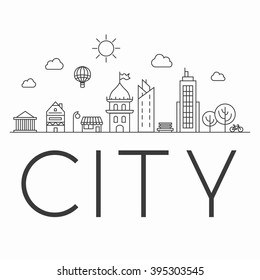 Thin line picture of the CITY isolated on white