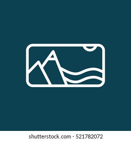 thin line picture, photo gallery icon on blue background