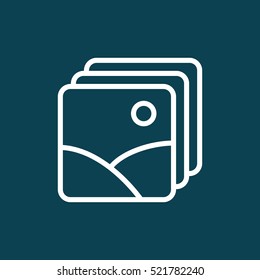 thin line picture, photo gallery icon on blue background