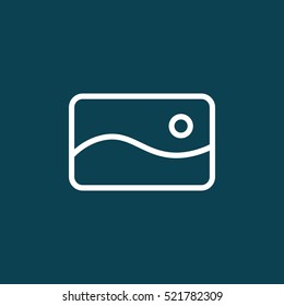 thin line picture, photo gallery icon on blue background