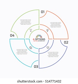 Thin line pie chart infographic template with 4 options. Vector illustration. 