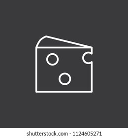 thin line piece of cheese icon on dark background