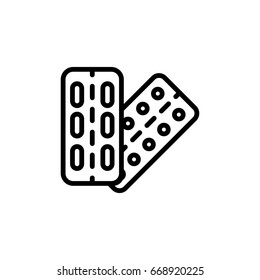 thin line pill and tablet icon on white background