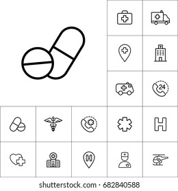 thin line pill and tablet icon on white background