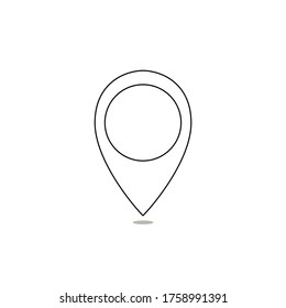 Thin line pin icon on white background. Minimalist pin vector for web usage. Map pin flat icon for web design, vector isolated gps pointer