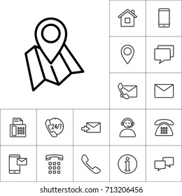 thin line pin location on map icon, contact us icons set