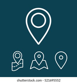 thin line pin point, location icon on blue background