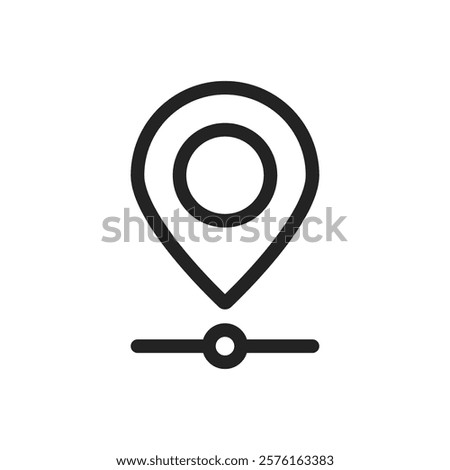 thin line pin point on travel path or route. simple outline trend modern abstract geoposition mapping logotype graphic web design element isolated on white. concept of geo position tracking badge