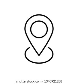 dünner Pin-Punkt, Ortssymbol auf weißem Hintergrund