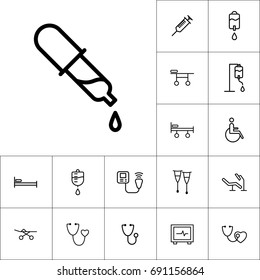 thin line pipette icon, medical tools set on white background