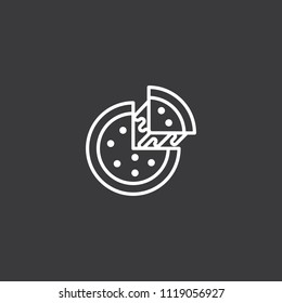 thin line pizza with cheese black icon on white background