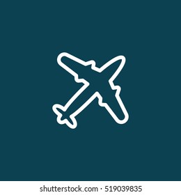 thin line plane icon on blue background