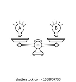 thin line planning or choosing ideas. concept of decide between two creative things and choice intention. flat linear simple modern graphic minimal art design element isolated on white background