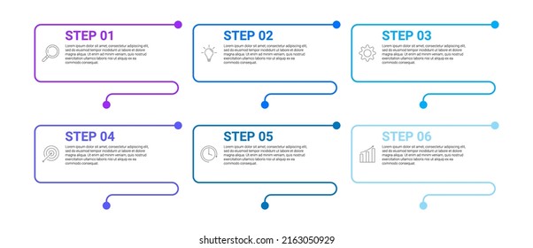 thin line and point infographic design with 6 steps business process