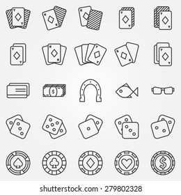 Thin line poker or casino icons set - vector gambling symbols