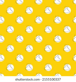Línea delgada Icono de poop sobre un fondo amarillo en un patrón sin fisuras. Resumen de la ilustración empresarial con elementos repetidos. EPS de fondo vectorial 10