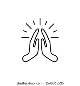 thin line prayer hands or applause. concept of clapping arms like command work and good evaluation or cool assessment. contour flat style minimal logotype. art design isolated on white