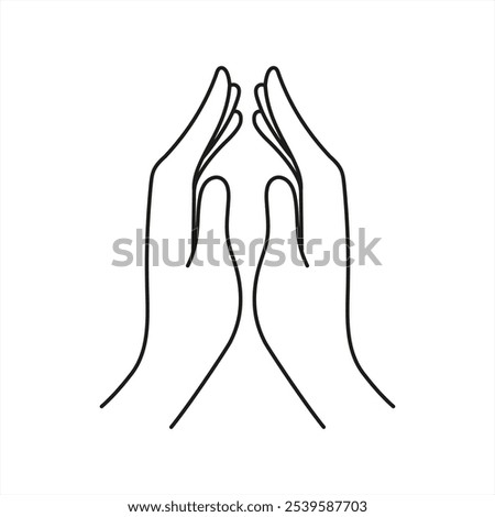 thin line prayer hands or applause. concept of clapping arms like command work and good evaluation or cool assessment. contour flat style minimal logotype graphic stroke art design isolated on white, 