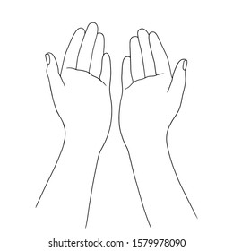 thin line prayer hands black icon on white. Prayer vector illustration.