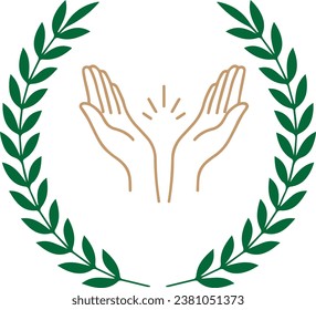 thin line prayer hands in laurel wreath icon.eps
