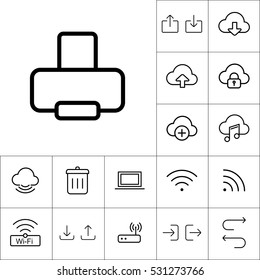 thin line printer icon on white background, web internet icons set