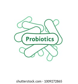 thin line probiotics or lactobacillus green icon. concept of prebiotics sign like ibs gastrointestinal therapy. flat contour trend bifidobacterium logotype graphic design isolated on white background