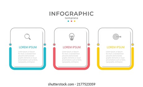 La infografía del negocio de procesos de línea delgada con plantilla cuadrada. Ilustración vectorial. Procesar la línea de tiempo con 3 opciones, pasos o secciones.