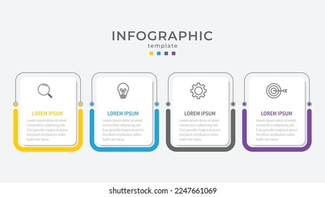 Thin line process business infographic with square template. Vector illustration. Process timeline with 4 options, steps or sections. 