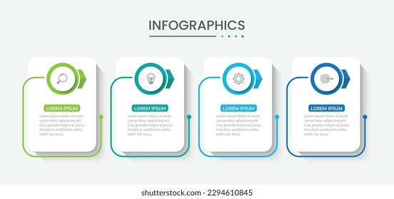 La infografía del negocio de procesos de línea delgada con plantilla cuadrada. Ilustración vectorial. Procesar la línea de tiempo con 4 opciones, pasos o secciones.