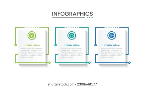 La infografía del negocio de procesos de línea delgada con plantilla cuadrada. Ilustración vectorial. Procesar la línea de tiempo con 3 opciones, pasos o secciones.