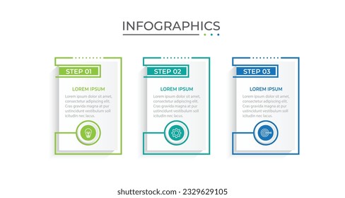 La infografía del negocio de procesos de línea delgada con plantilla cuadrada. Ilustración vectorial. Procesar la línea de tiempo con 3 opciones, pasos o secciones